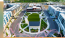 Outdoor lawn and CenterStage amphitheater surrounded by buildings